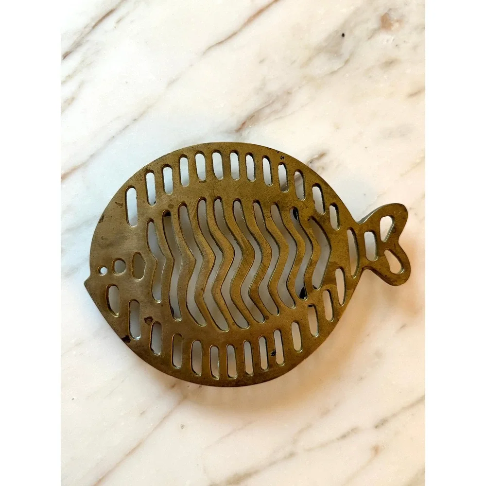 Vintage Brass Fish Trivet Tropical Fish Coastal Kitchen Decor